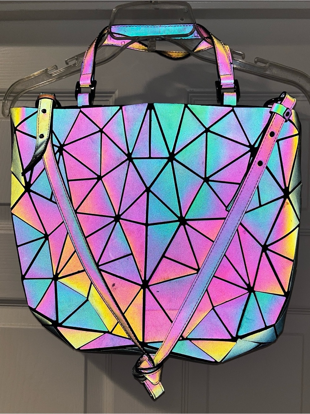 Holographic Geometric Tote Bag - Iridescent Pink/Blue